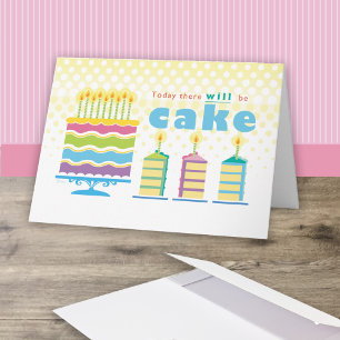 Birthday Cake Celebrate Yellow Blue Card