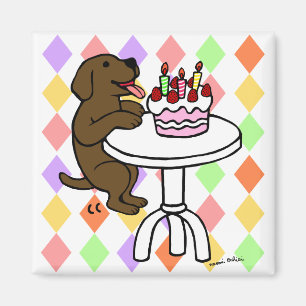 Birthday Cake Chocolate Labrador Cartoon Magnet