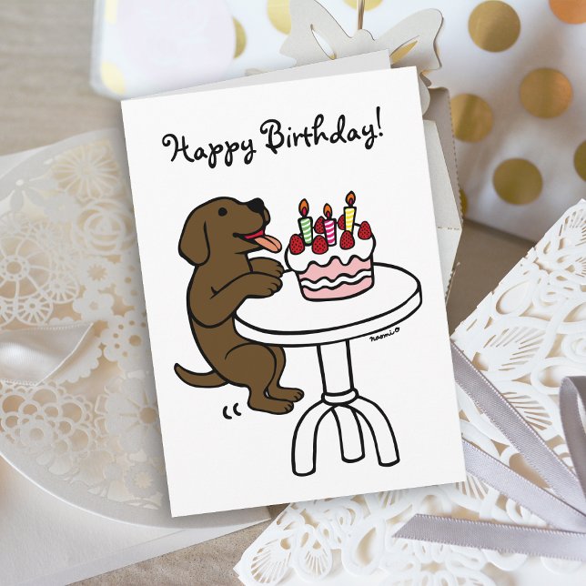 Birthday Cake Chocolate Labrador Cartoon Plain Card (Birthday Cake Chocolate Labrador Cartoon Birthday Card with plain white background for dog lovers.)