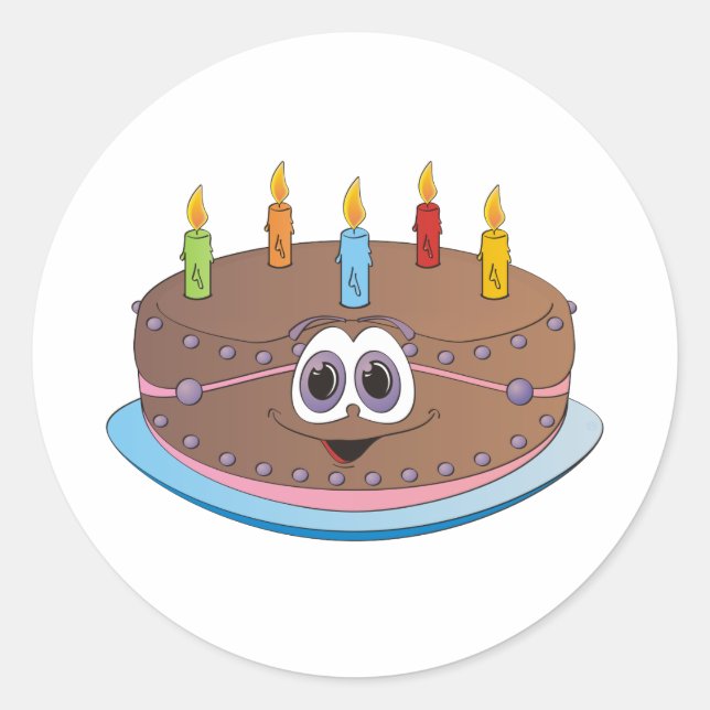Birthday Cake Colourful Candles Cartoon Classic Round Sticker (Front)