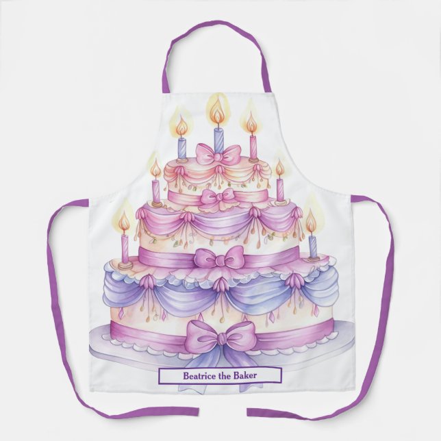 Birthday Cake Custom Name Kids/Moms Baking Apron (Front)