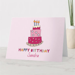 Birthday cake. Cute cake with cream and candles. Card