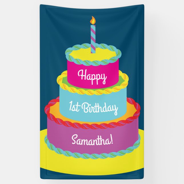 Birthday Cake Cute Colourful 1st Party Theme Banner (Vertical)