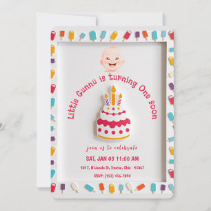Birthday Cake Design with Popsicle Border Invitation