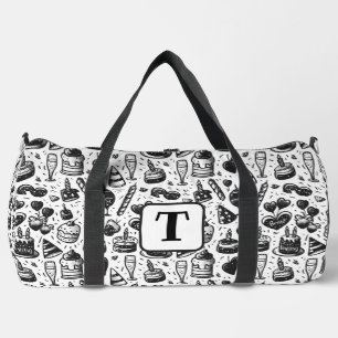 Birthday cake doodle black and white pattern 4 duffle bag