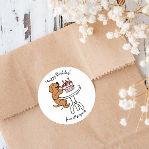 Birthday Cake Fox Red Labrador Cartoon Plain Classic Round Sticker