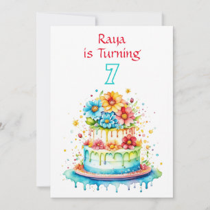 Birthday Cake Illustration Girl's Birthday Party  Invitation