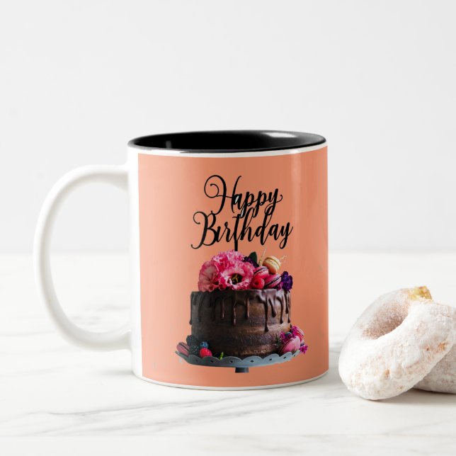 Birthday Cake image Two-Tone Coffee Mug (With Donut)