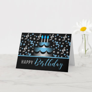 Birthday Cake in Blue and Silver Card