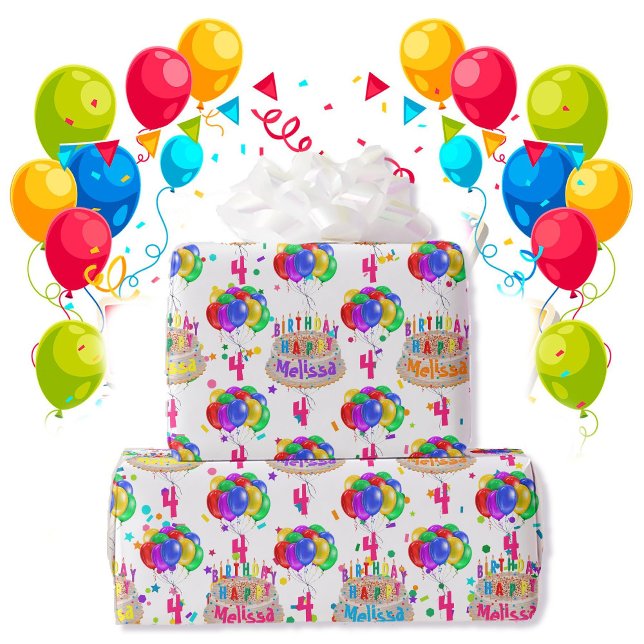 Birthday Cake NAME Balloons Personalise AGE Roll Wrapping Paper (Creator Uploaded)