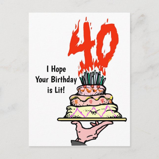 Birthday Cake on Fire with 40 Candles Postcard (Front)