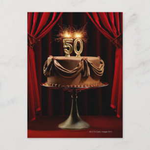 BIrthday Cake on Stage with number 50 candles Postcard