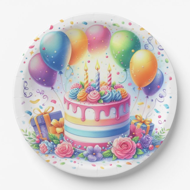 Birthday Cake  Paper Plate (Front)