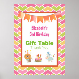 Birthday Cake Party Lion and Sheep Gift Table Poster