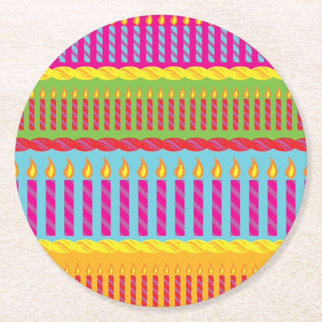 Birthday Cake Party Round Paper Coaster (Front)