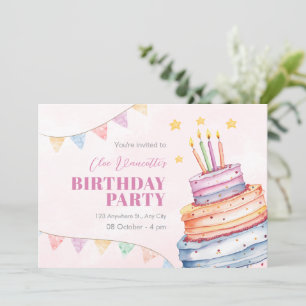 Birthday cake pastel colors invitation
