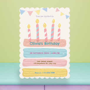 Birthday cake pastel colors invitation
