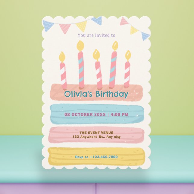 Birthday cake pastel colours invitation (Creator Uploaded)