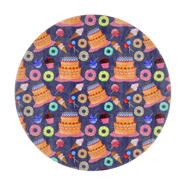 Birthday Cake Pastry Pattern Design Cutting Board (Front)