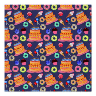 Birthday Cake Pastry Pattern Design Poster