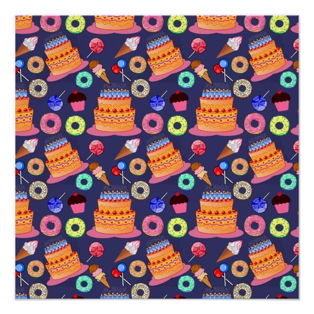 Birthday Cake Pastry Pattern Design Poster (Front)