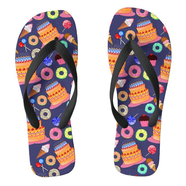 Birthday Cake Pastry Pattern Design Thongs (Footbed)