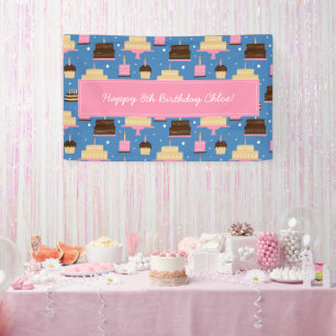 Birthday Cake Pattern Custom Name + Greeting Banner