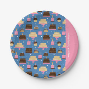 Birthday Cake Pattern Custom Name + Greeting Paper Plate