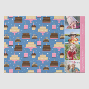 Birthday Cake Pattern Custom Name + Greeting Photo Tissue Paper
