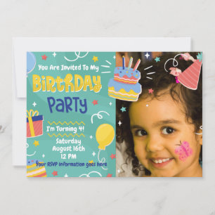 Birthday Cake Presents Balloon Party Invitation