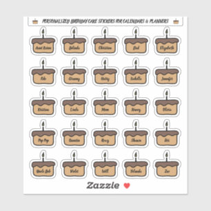 Birthday cake stickers for calendars and planners