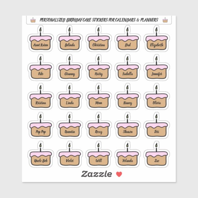 Birthday cake stickers for calendars and planners (Sheet)