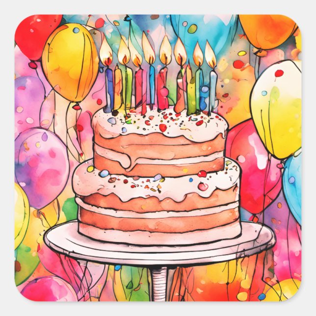 Birthday cake stickers or envelope seals (Front)