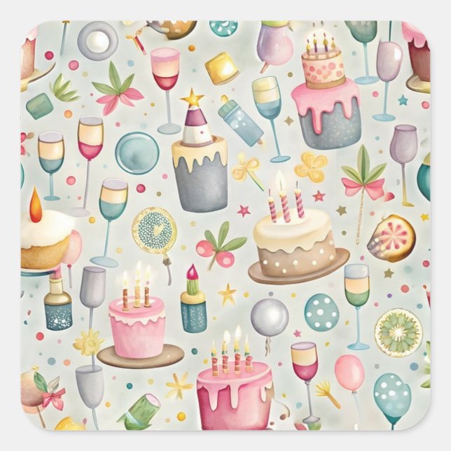 Birthday cake stickers or envelope seals (Front)