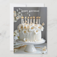 Birthday Cake White & Gold Flowers Candles