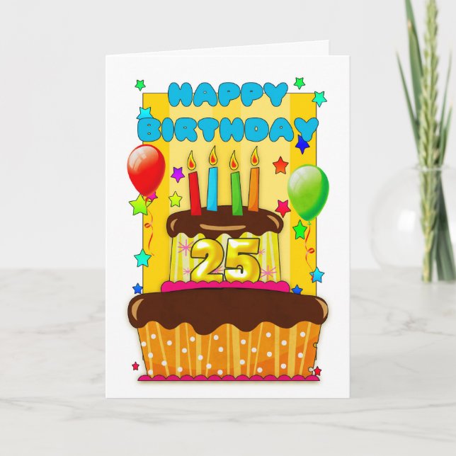 birthday cake with candles - happy 25th birthday card (Front)