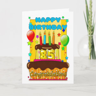 birthday cake with candles - happy 85th birthday card