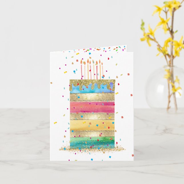 Birthday Cake With Confetti and Candles Card (Yellow Flower)