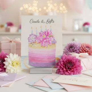  Birthday Cake with Dahlia and Garden Insect   Pedestal Sign