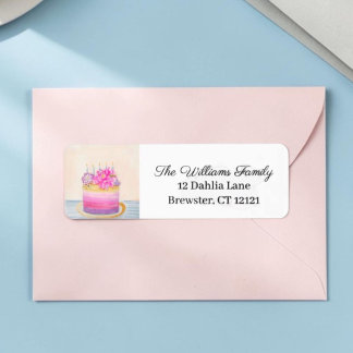  Birthday Cake with Dahlia and Garden Insect   Return Address Label