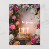 Birthday Cake with Lit Candles and Custom Name