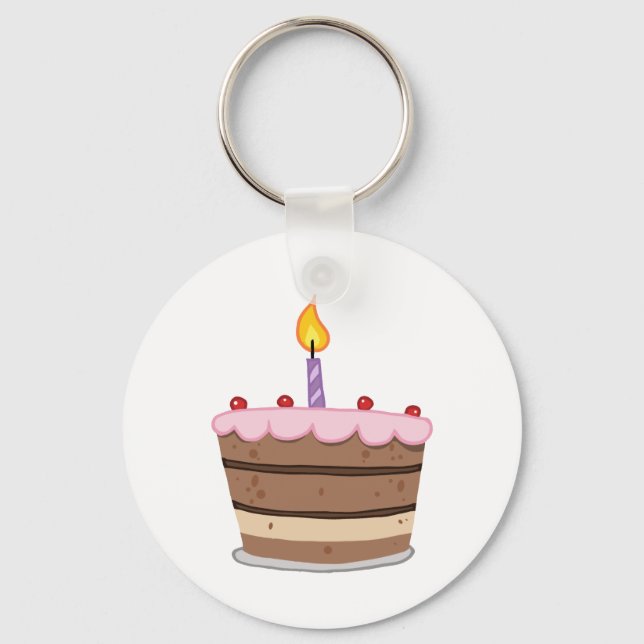 Birthday Cake With One Candle Lit Key Ring (Front)