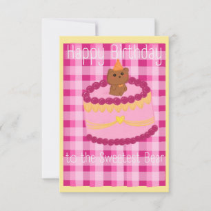 Birthday Cake with Party Bear Themed Birthday Card