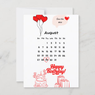 birthday calendar postcards august month