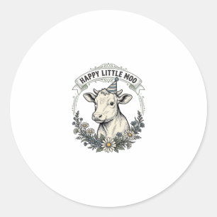 Birthday Calf Illustration Vintage Engraving Flora Classic Round Sticker
