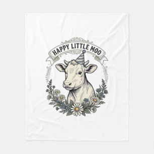 Birthday Calf Illustration Vintage Engraving Flora Fleece Blanket