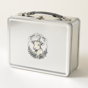 Birthday Calf Illustration Vintage Engraving Flora Metal Lunch Box