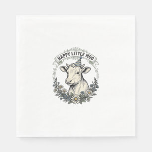 Birthday Calf Illustration Vintage Engraving Flora Napkin