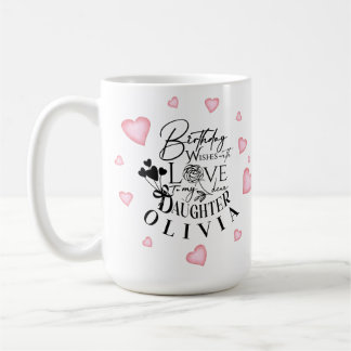Birthday Calligraphy Custom Name Minimalist Hearts Coffee Mug