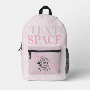 Birthday Calligraphy Custom Name Minimalist Hearts Printed Backpack